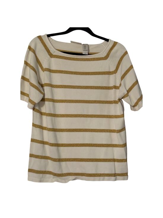 Liz Claiborne Liz & Co Tops - Liz Claiborne Liz & Co White Gold Metallic Stripe Knit Top Women's Large